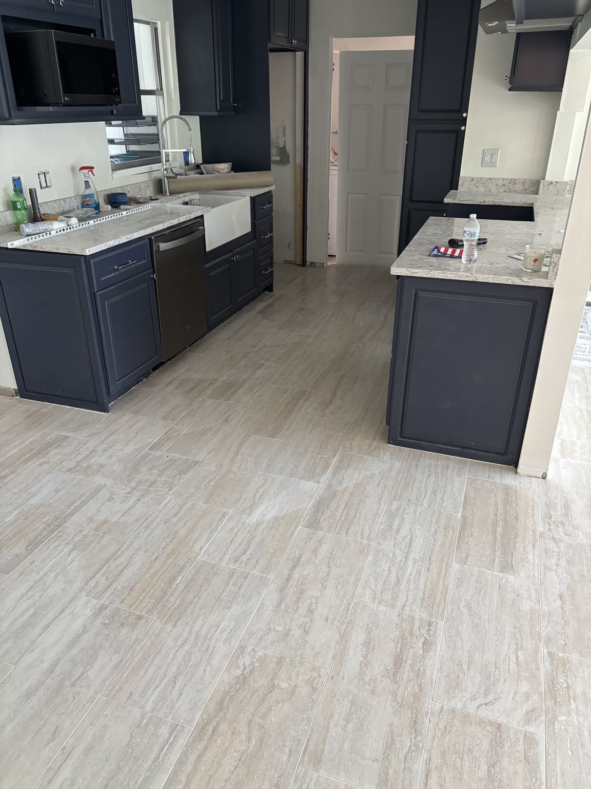 Finished kitchen and tile flooring project